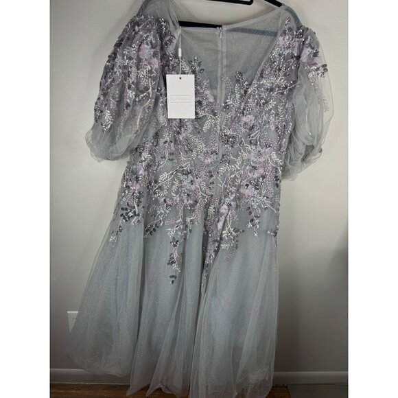 MAC DUGGAL Gray Puff Sleeve Glitter Embellished Dress Gown Midi 20475 Size 20W - Picture 6 of 6